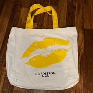 Nordstrom Beauty Large Canvas White and Yellow Tote Bag